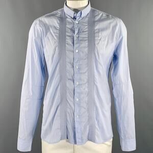 BALMAIN Size L Blue Light Blue Embroidery Cotton Long Sleeve Shirt
